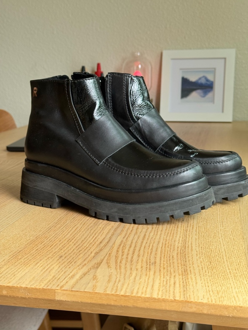 Black Platform Leather Ankle Boots by